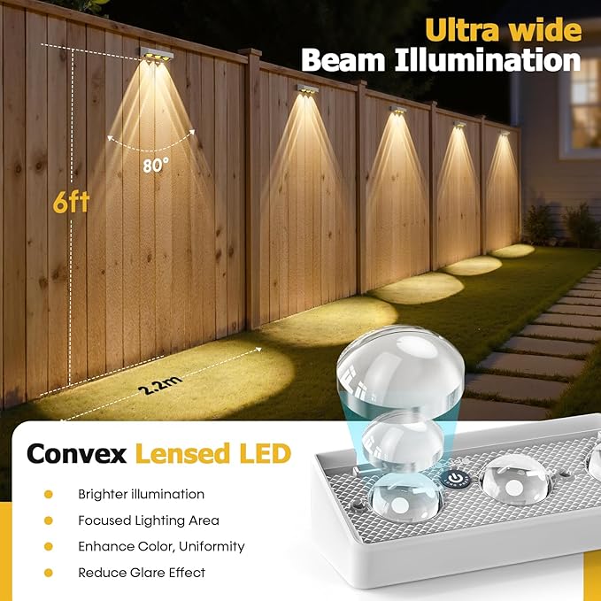 NIORSUN Solar Fence Lights,16 Pack Solars Deck Light,RGB Color,Outdoor Bulb Waterproof Led IP65,Outdoor Fence Light,Power Patio Lamp with Lenses for Outside/Backyard/Railing/Yard(Black)
