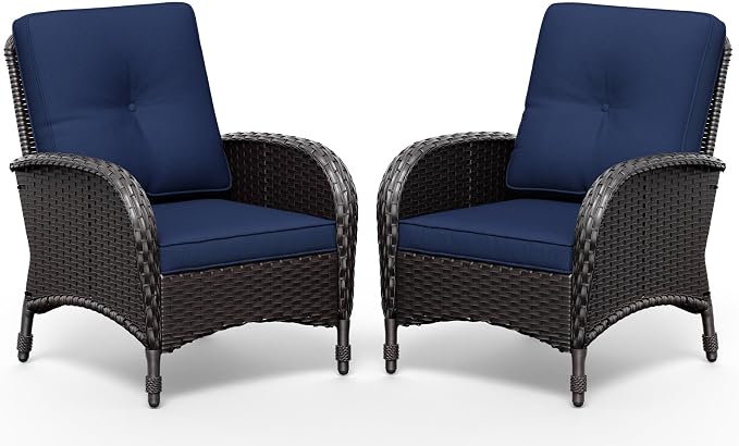 Joyside Wicker Patio Chairs Set of 2, Rattan Outdoor Furniture with Thickened Cushions, High Back, Deep Seating, Wide Armrest, Outdoor Chairs for Porch, Deck