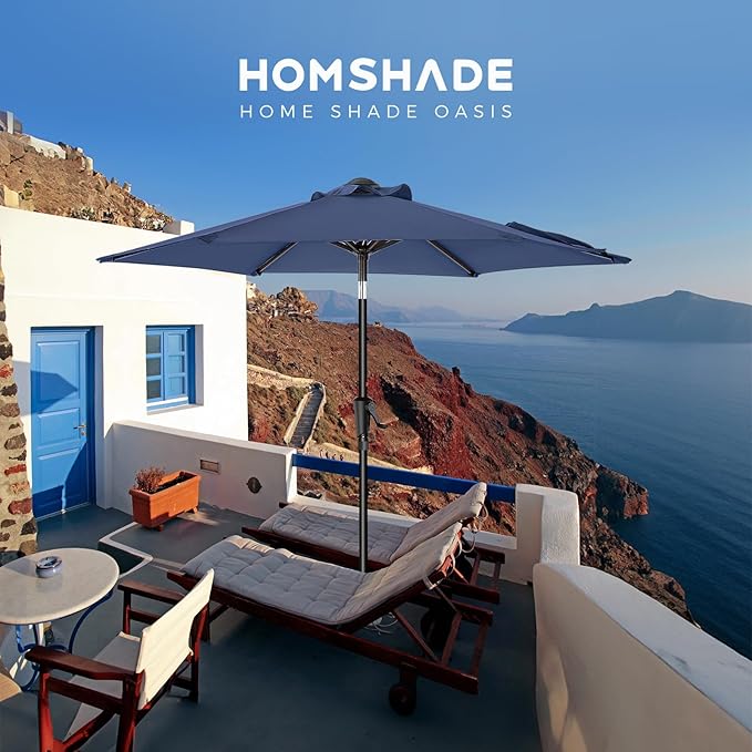 HOMSHADE 7.5ft Outdoor Patio Umbrella - Market Table Pool Deck Umbrella UPF50+ UV Protection with Push Button Tilt, Crank and 6 Sturdy Ribs (Navy Blue, No base)