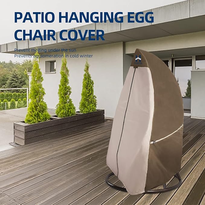 HAMLER Patio Egg Chair Cover, Heavy Duty Hanging Wicker Swing Chair Cover With Zipper, Waterproof for Outdoor Furniture, Fits up to 66W x 43D x 68H Inches