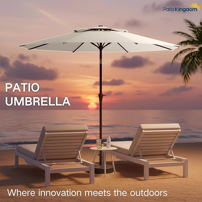 9FT Patio Umbrella 2-Tier Outdoor Market Table Umbrella with Push-Button Tilt & Crank | UPF 50+ & Waterproof for Backyard,Garden,Pool,Deck(Creamy-white)