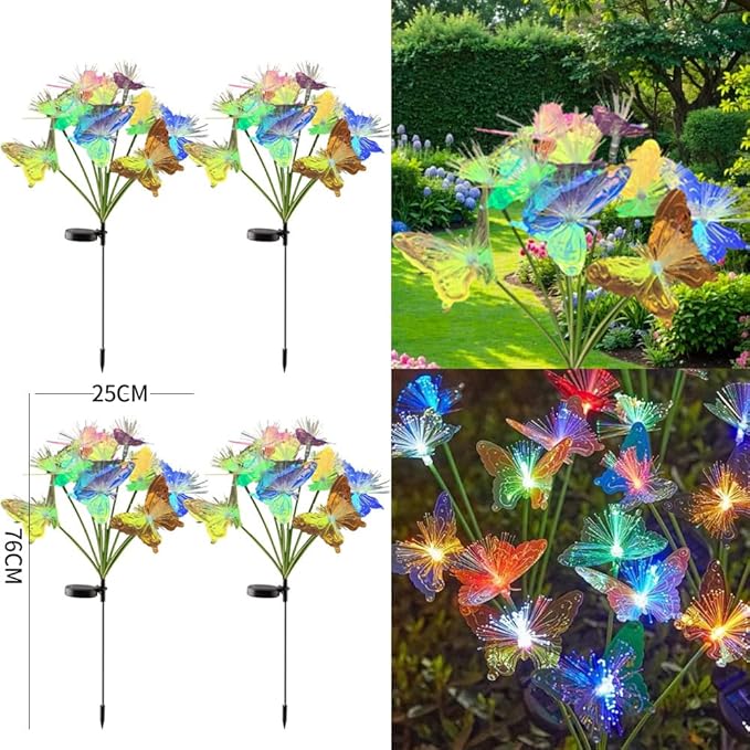 4 Pack 10LED Outdoor Solar Ground Inserted Warm Light Butterfly Lamps,Waterproof Courtyard Atmosphere Decorative Lights,2 Modes DIY Path Light.