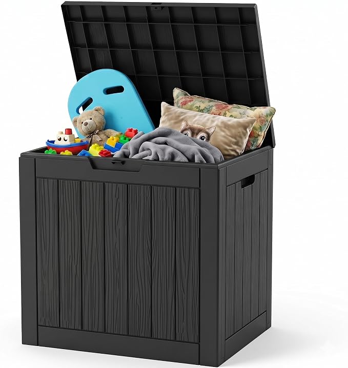 EFU Outdoor Storage Box 32 Gallon Deck Box Lockable Waterproof Resin Storage Bin Storage Box for Swim Gears,Outdoor,Patio Storage with UV Resistance