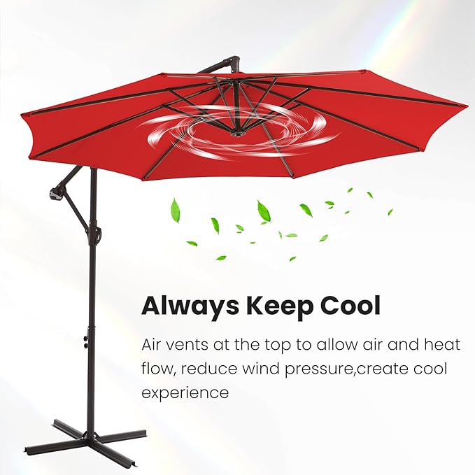 10FT Patio Umbrella, Outdoor Offset Cantilever Umbrella with Sturdy 8 Ribs, Easy Tilt Adjustment for Backyard Pool Garden,Orange