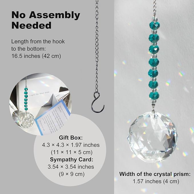 Light By Your Side Rainbow Maker, Sympathy Gifts for Loss of Loved One | Matching Gift Card, Gift Box & Bag | Memorial Gift | Crystal Ball Suncatcher | Bring Comfort, Hope & Love | Lake Green