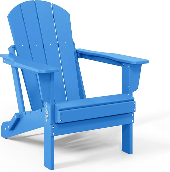 Costaelm Patio Conversation Set, 5 Piece Balcony Furniture, Small Patio Firepit Furniture Outdoor Adirondack Square Coffee Table and Chair for Backyard Lawn Porch Pool Garden, Pacific Blue