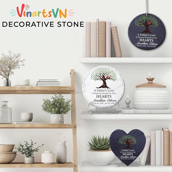 Personalized Memorial Garden Stone for Loss of Loved One, Garden Stones in Memory of Dad Mom, Sympathy Gift, Weatherproof Outdoor Memorial Plaques Stones for Grave, Remembrance Natural Stone