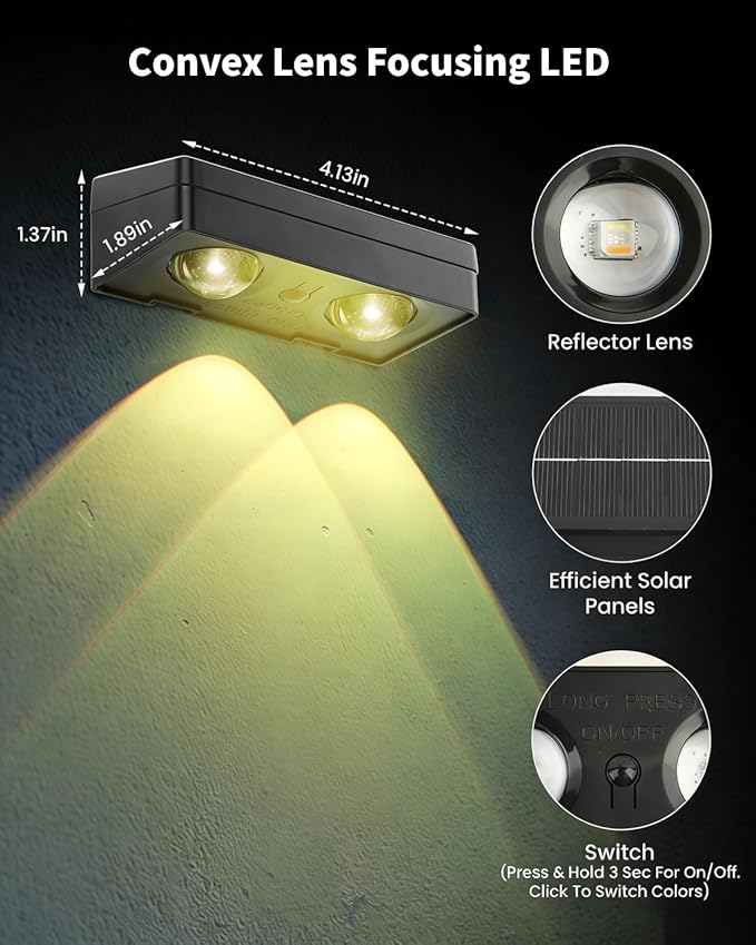 Solar Fence Lights Outdoor Waterproof 8 Pack 60 LM Brighter Dual LED Spot Lens 12 Modes & 9 Colors Deck Lights Solar Powered Wall Lighting Decor for Outside Yard Step Patio Porch Railing Pool