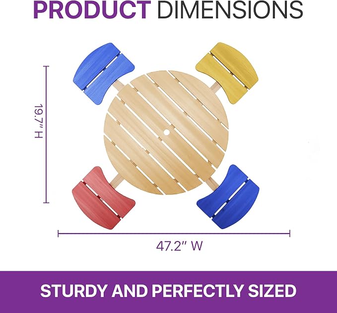 Plum® Kids Picnic Table - Wooden Toddler Table and Chairs Set, Outdoor Furniture for Patio, Garden, Backyard Dining & Activity, 4 Built-in Benches, Sturdy, Durable, Weatherproof, Ages 3+, Natural