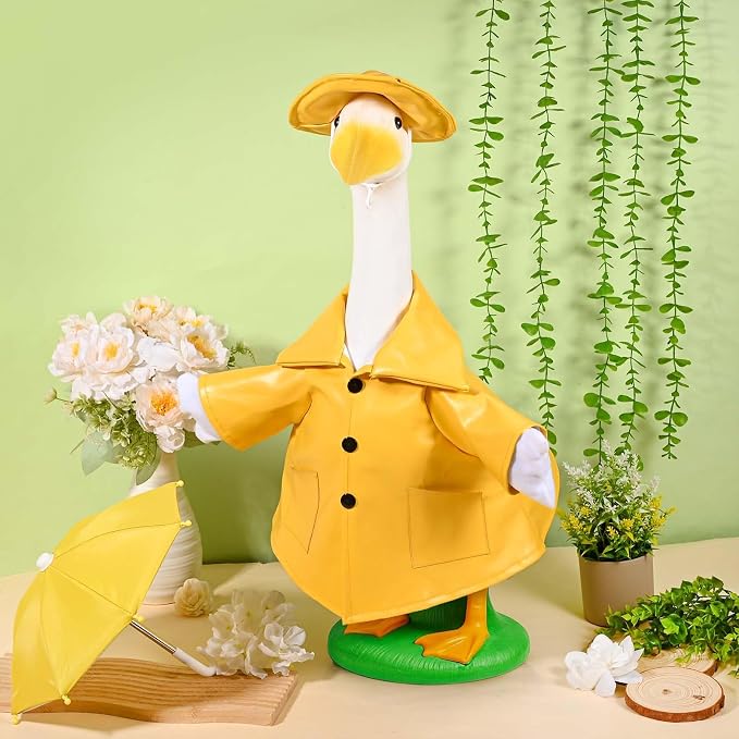 Summer Goose Outfits 23 Inch Porch Goose Raincoat Outfit Lawn Goose Rainy Clothes with Umbrella Hat for Geese Statue Summer Spring Garden Patio Yard Outdoor Decor (Yellow)
