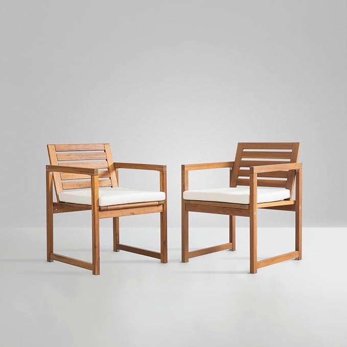 VICTORY RELAX Acacia Wood Patio Chairs Set of 2 with Cushions – Outdoor Lounge & Lawn Chairs for Backyard, Balcony & Garden, Comfortable Modern Outdoor Furniture, Natural Color (22")