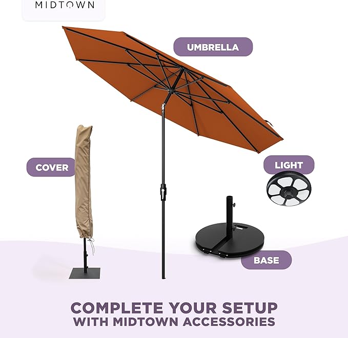 Midtown Umbrellas – The Swilt 9 Ft Patio Umbrella with 360° Swivel & Tilt Mechanism, Sunbrella Fabric & 8 Fiberglass Ribs – Outdoor Umbrella for Deck, Pool & Cafes – Terracotta Canopy, Black Pole