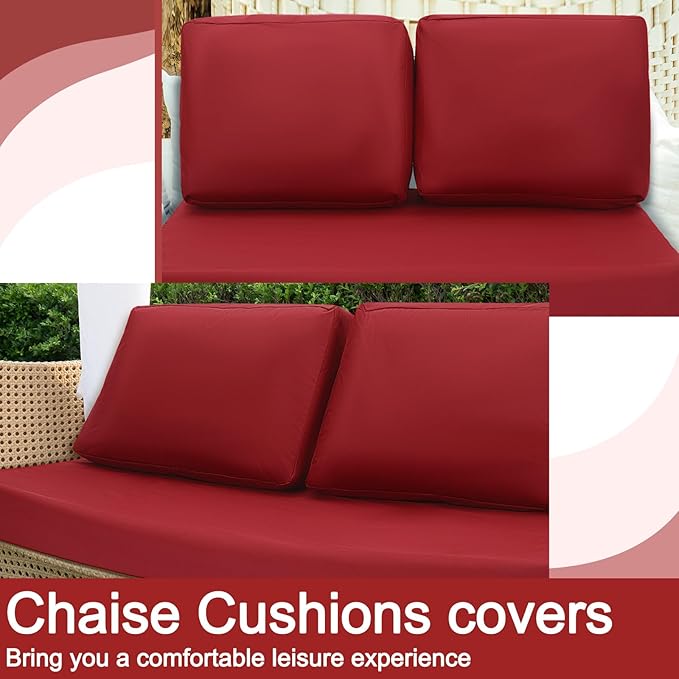 Wenqik 3 Pcs Waterproof Cushion Covers(Not Includes Cushion) 48'' x 24'' Outdoor Patio Furniture Seat Covers Fade Resistant Replacement Slipcover with Zipper for Outside Couch Swing Sofa(Burgundy)
