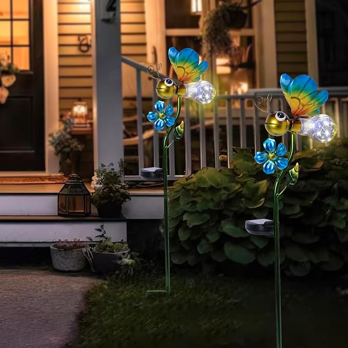 Bshine Solar Bee Outdoor Garden Decorative Lights, Waterproof Metal Stake Solar LED Lights Garden Decor Backyard, Pathway, Path, Lawn Ornaments for Woman Mom, Valentine's Day Outdoor Decor