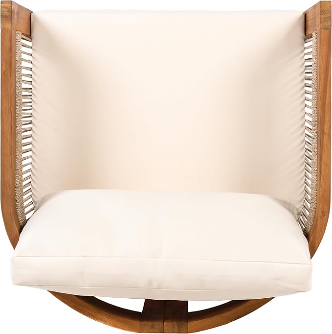 Christopher Knight Home Malphite 3 Pieces Conversation Set, Acacia Wood Chat Set, Round Coffee Table and Woven Rope Accent Chairs, Slat Design Patio Furniture Set for Backyard Garden, Beige + Teak