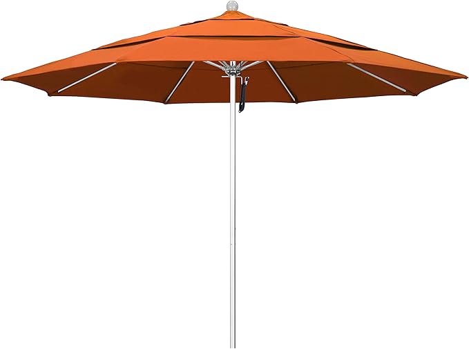California Umbrella 11' Rd. Venture Series Contract Grade Patio Umbrella, Pulley Open, Silver Finish, Sunbrella Tuscan