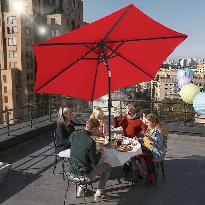 FLAME&SHADE 10ft Patio Umbrella - Outdoor Umbrella with 6 Sturdy Ribs, Push Button Tilt and Crank, UV Protection Table Market Umbrella for Pool, Porch,Garden, Deck, Backyard(Red)