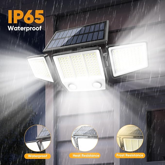Solar Motion Sensor Outdoor Lights Waterproof - 3000LM 3 Modes Security Lights Outdoor 270° Illumination IP65 LED Solar Flood Wall Light for Garden Yard Patio Pathway (With Remote Control, 3)