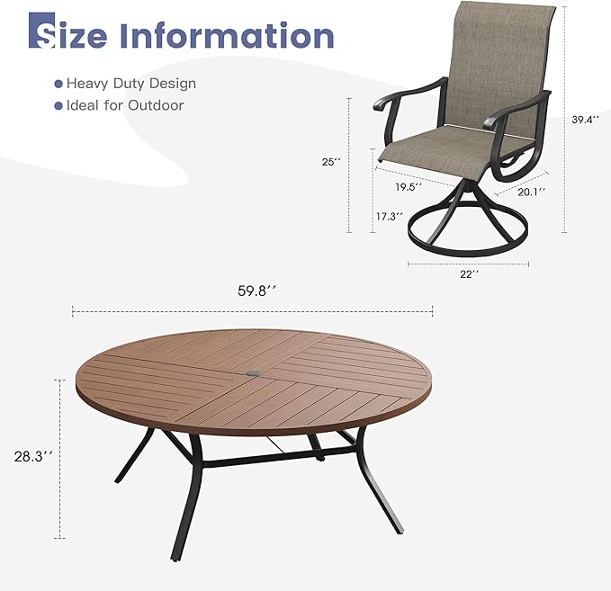 VICLLAX 9 Pieces Patio Dining Set, Patio Furniture Set of 8 Patio Swivel Dining Chairs and 60" Patio Spliced Round Tabletop, Mixed Brown Chairs & Walnut Tabletop