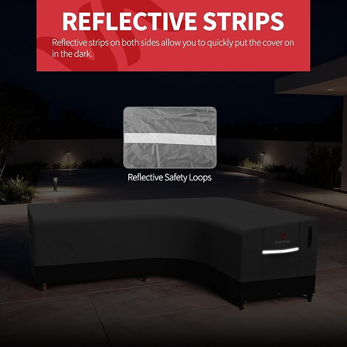 Rosefray 600D Outdoor L-Shaped Sectional Cover,Heavy Duty Anti UV Patio Sectional Sofa Cover with Air Vent, Waterproof Furniture Covers for Deck, Lawn,Backyard Right Facing 105''x85'' Black Gray