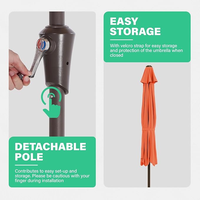 JEAREY 9ft Half Umbrella Outdoor Patio Umbrella Market Umbrellas with Crank, 1/2 Round Wall Umbrella 5 Sturdy Ribs UV Protection for Pool Garden Balcony Deck, Orange