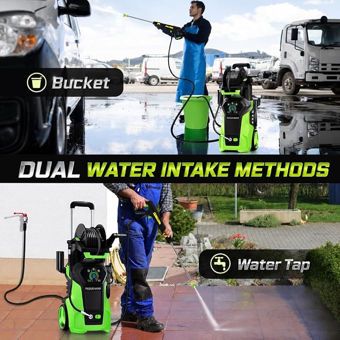 ๐๐๐๐๐๐๐ ๐๐ซ๐๐ฌ๐ฌ๐ฎ๐ซ๐ ๐๐๐ฌ๐ก๐๐ซ Cleaner, Portable Car Washer with 4 Quick Connect Nozzles, Foam Cannon (Green)