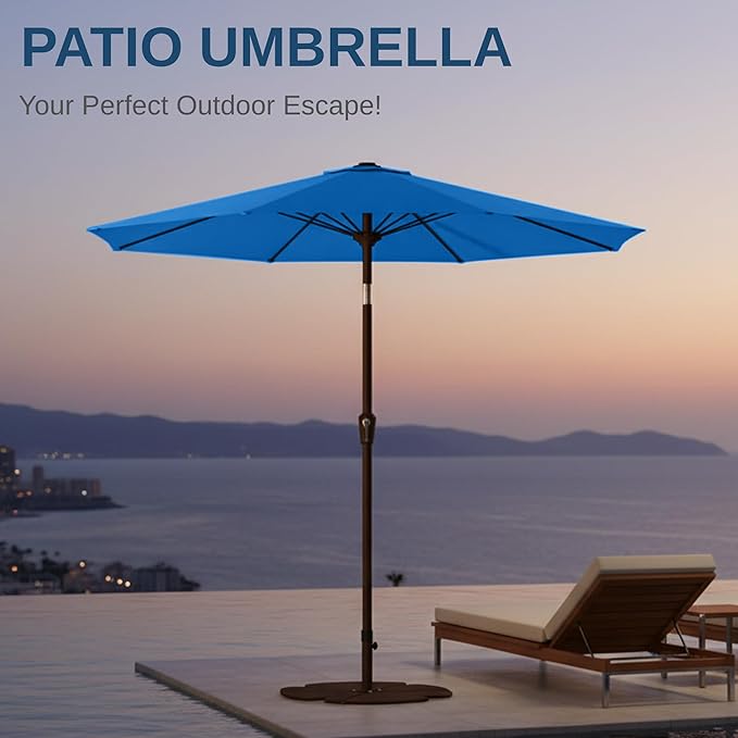 9ft Patio Umbrella with Push Button Tilt and Crank,Outdoor Market Table Umbrella UV Protection 8 Sturdy Ribs for Backyard,Garden,Pool,Deck(Royal Blue)