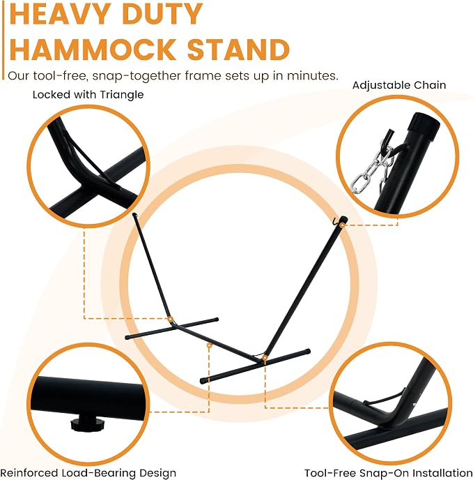 Lazy Daze Hammocks Hammock with Stand for Outside, Quilted Hammock with Detachable Pillow, Tool-Free Assembly, 450lb Capacity for Backyard, Patio, Light Grey