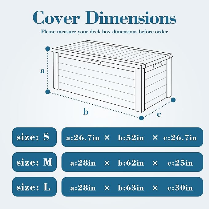 Deck Box Cover Waterproof Heavy Duty 600D Oxford Fabric,Windproof Patio Storage Box Cover for Outdoor Furniture & Water Tank,Sun-Shielding & Tear-Proof,62( L )x 25( W)x 28(H)