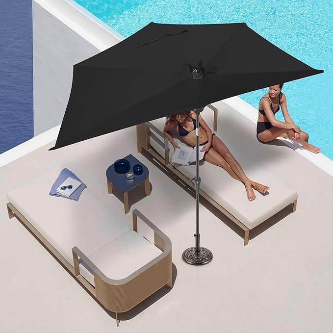 FLAME&SHADE 9ft Half Patio Umbrella - Half Outdoor Umbrella with Tilt UV Protection Waterprool, Half Round Table Umbrella for Wall Balcony, Pool, Porch, Garden, Deck, Market, Backyard (Black)