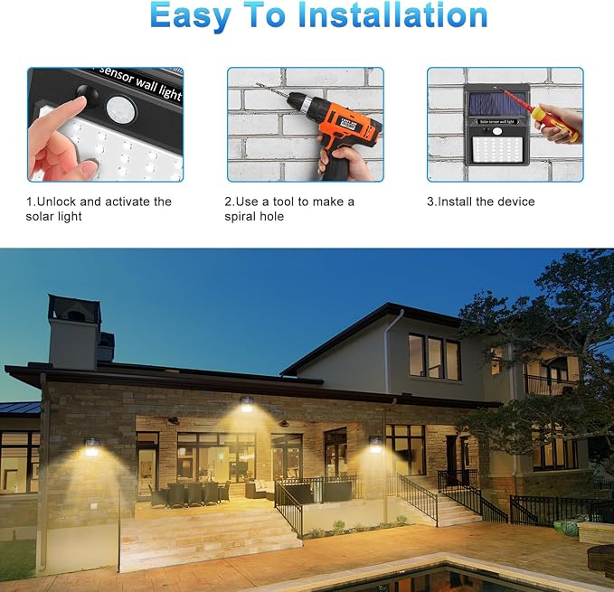 Solar Lights Outdoor, 6 Pack Solar Motion Sensor Outdoor Lights with 3 Lighting Modes, IP65 Waterproof Solar Fence Lights for House (Warm White)