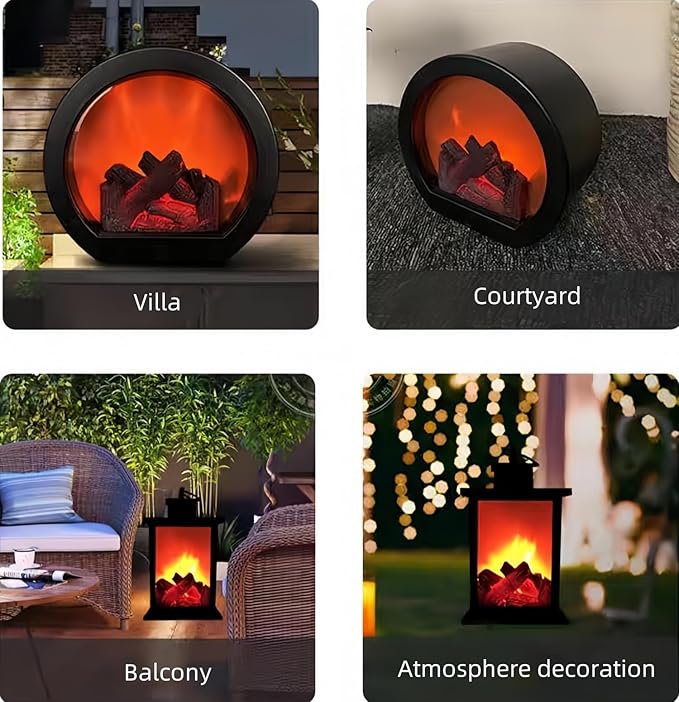 Simulated LED Fireplace Lantern USB & Battery Powered Flameless Light with Simulation Flame Table Decorative Lamp Mini Fireplace Ornament for Cozy Home Decor Free Standing Electric Log Burner