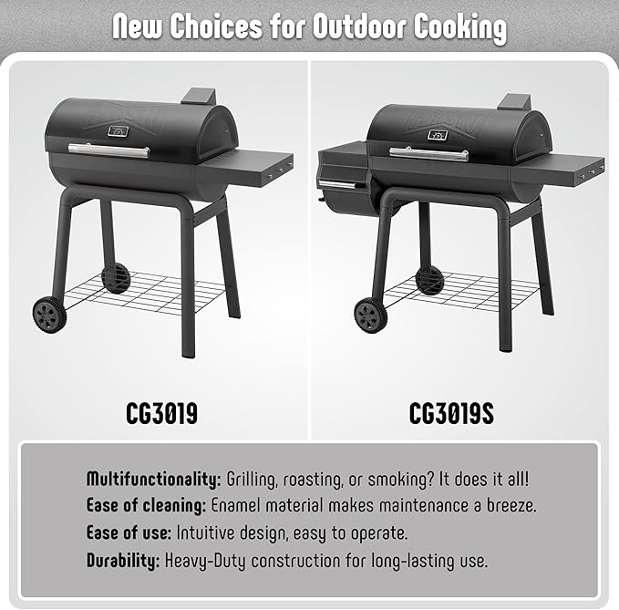Feasto Heavy-Duty 30-Inch Charcoal Grill with Side Table & 647 Sq. In Cooking Area, Outdoor BBQ Grill for Outdoor Barbecue in Backyard, Patio and Parties, Grey