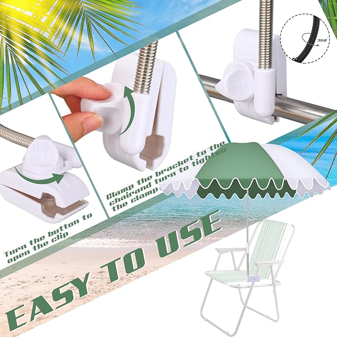 Abbylike 2 Pcs Scalloped Chair Umbrella with Universal Adjustable Clamp 38'' Portable Wheelchair Umbrella UPF 50+ Camping Chair Parasol with Bag for Outdoor Patio Lawn