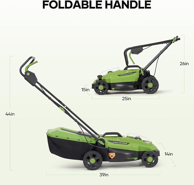 20V Brushless Lawn Mower Cordless,13Inch Electric Lawn Mower with 4.0Ah Battery & Fast Charger, 5 Position Height Adjustment, 8 Gallon Grass Bag, Green
