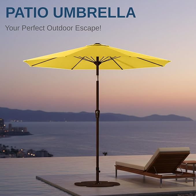 9ft Patio Umbrella with Push Button Tilt and Crank,Outdoor Market Table Umbrella UV Protection 8 Sturdy Ribs for Backyard,Garden,Pool,Deck(Yellow)