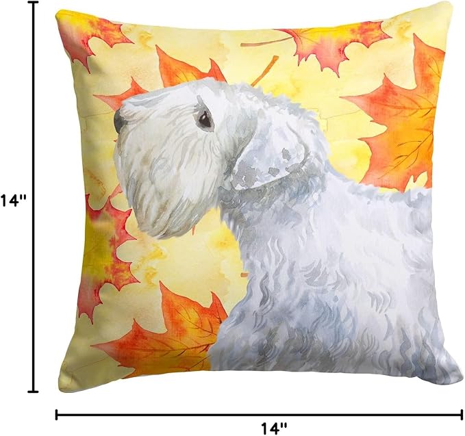 Caroline's Treasures BB9945PW1414 Sealyham Terrier Fall Fabric Decorative Pillow, Yellow Machine Washable, Indoor Outdoor Decorative Pillow for Couch, Bed or Patio, 14Hx14W