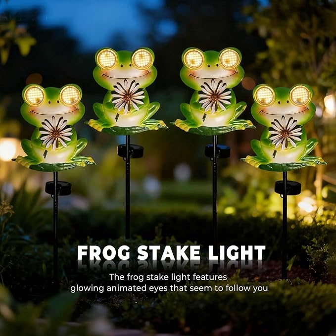 esgarden LEDs Dynamic Eyes Solar Stake Lights for Garden Frog Garden Gifts Metal Warm White Stakes Lights for Lawn Ornaments, Yard Art, Pathway, Patio Decorations Gift for Mom Dad Grandma