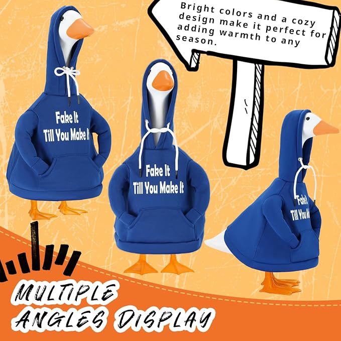 Porch Goose Hoodie Outfits for 23 Inch Porch Goose & Duck Statues, Classic Hoodie Goose Clothes for Concrete Geese, Funny and Inspirational Goose for Front Porch Garden Yard Decor