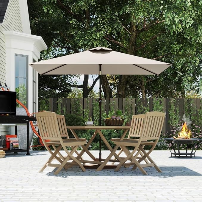 6.5' x 10' Rectangular Patio Umbrella Large Outdoor Market Umbrella w/ UV Protection, Push Button Tilt and Crank Lift, Rectangle Table Umbrella for Garden, Deck, Pool, Patio, Creamy White