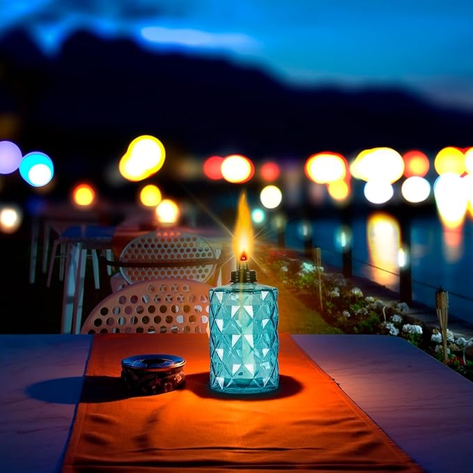 Nonley Glass Table Top Torches, 4 Pack Citronella Torches for Outside, 12oz Flame Light Torch,Refillable, Wick and Cap Included, Landscape Lanterns Torches for Garden Yard Patio Party Décor