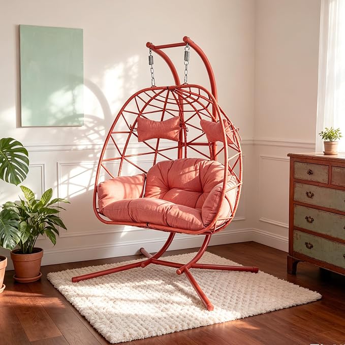 Double Egg-Shaped Hammock Chair, Swing Egg Chair, Wicker Hanging Chair with Removable Washable Cushion