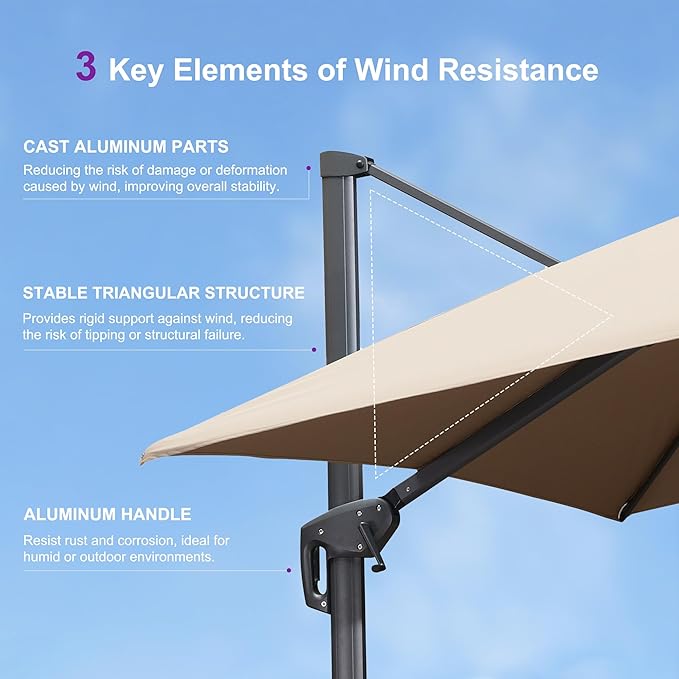PURPLE LEAF 10 FT Patio Umbrella with Base Outdoor Cantilever Large Offset Umbrella Hanging Double Top Square Umbrella with 360° Rotation Tilting for Garden Deck Backyard Pool Taupe