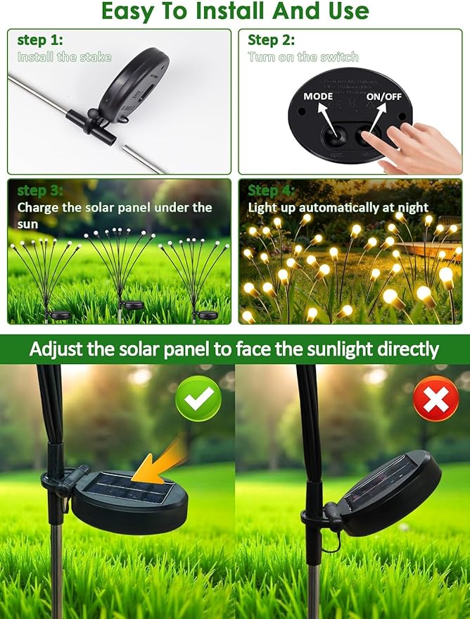 2026 Upgraded Solar Lights Outdoor, 12 Pack Solar Garden Lights with 2 Modes, Firefly Lights Outdoor Waterproof, Sway by Wind, Twinkle Firefly Light for Yard Patio Path Garden Decoration (Warm White)