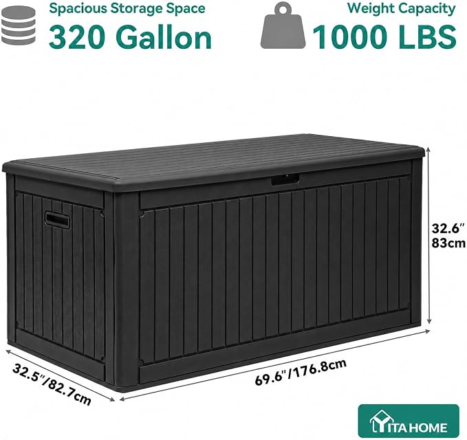 YITAHOME 320 Gallon Large Deck Box with Divider & Side Handles, Outdoor Double-Wall Storage for Patio Furniture Cushions, Garden Pool Accessories, Water Resistant & Lockable