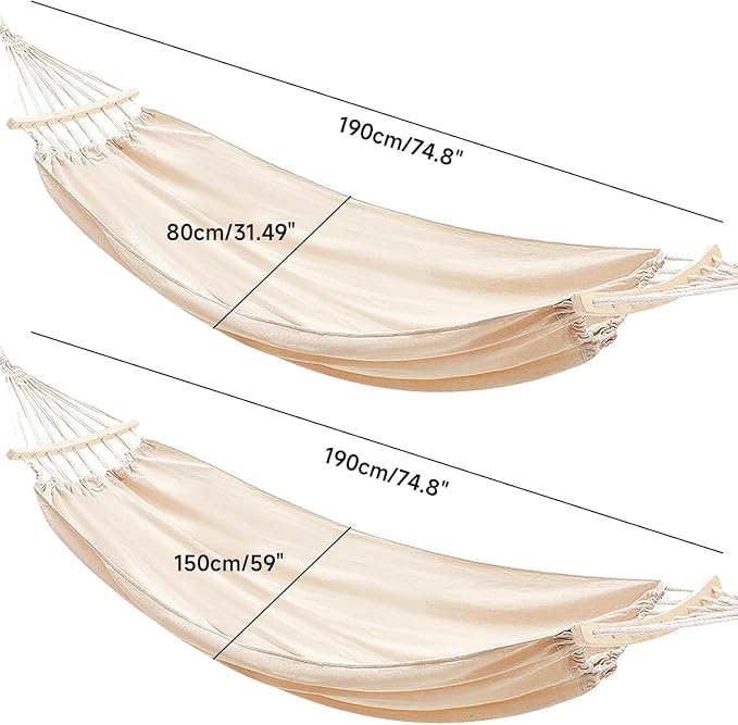 Double Outdoor Hammock for 2, 700 Lb Capacity, Durable Canvas for Ultimate Relaxation, Ideal for Patios, Gardens, Backyards & Indoor Use 190 * 80 cm