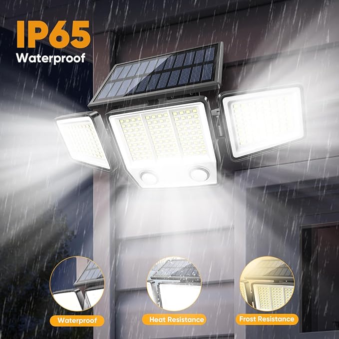 MDCMDCM Solar Motion Sensor Outdoor Lights Waterproof - 3000LM 3 Modes Security Lights Outdoor 270° Illumination IP65 LED Solar Flood Wall Light for Garden Yard Patio Pathway (Modern, 4)