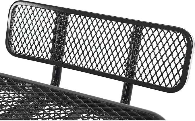 Global Industrial 46" Square Picnic Table with Backrests, Expanded Metal, Black Thermoplastic Coating, 1-1/2" Umbrella Hole, Outdoor-Rated, 1000 Lbs Capacity