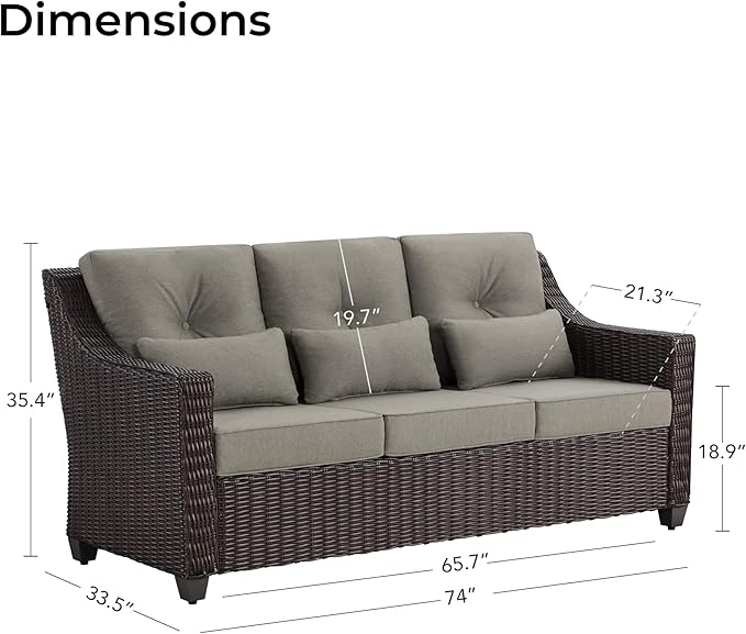CHITA Wicker Outdoor Furniture Patio Sofa, Oversized 3-Seater Rattan Couch with 5.1'' Thick Cushions and Rust-Resistant Aluminum Legs