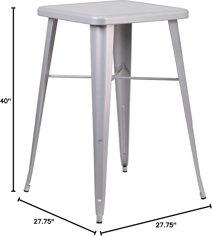 Flash Furniture Aaron Commercial Grade 23.75" Square Silver Metal Indoor-Outdoor Bar Height Table